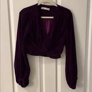 Zara Velvet Purple Wrap Crop Top